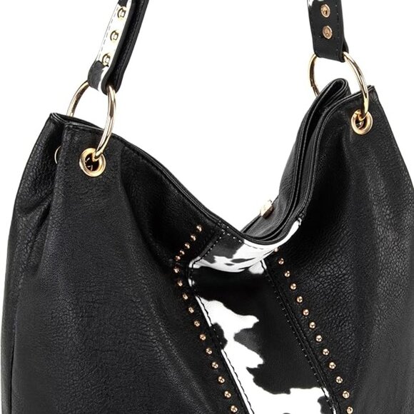 Women's Black Hobo Bag For Shoulder With Purses Zipper With Pocket - Picture 4 of 6